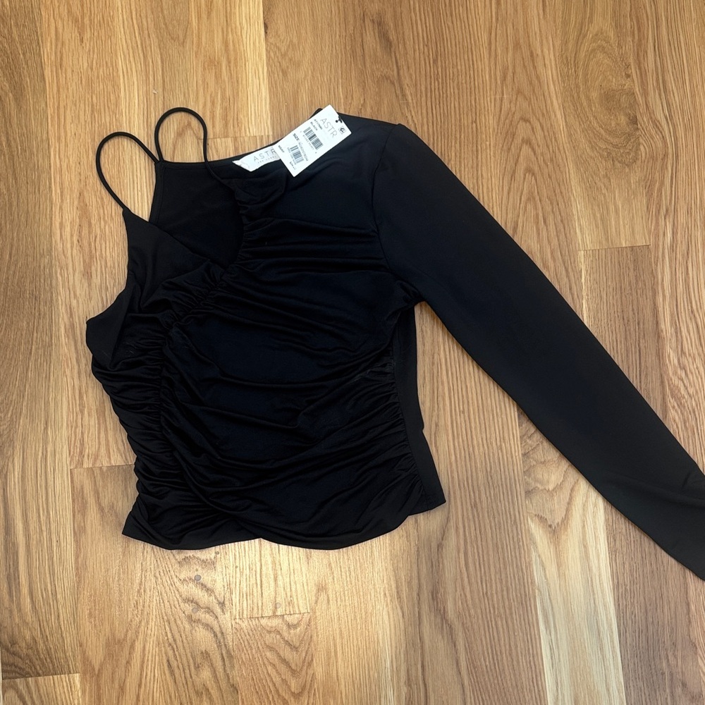 Astr Black Ruched Asymmetrical Blouse